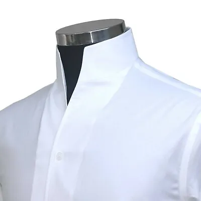 £90 • Buy Men's Open High Collar Tall Neck No Buttons White Dress Shirt 100% Cotton Band