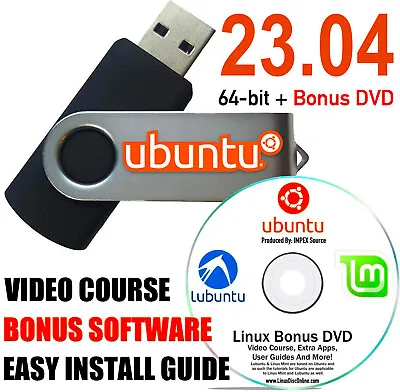 Ubuntu Linux 23.04 Latest Version Lunar Lobster 64 Bit Bootable Live Install USB • $16.95