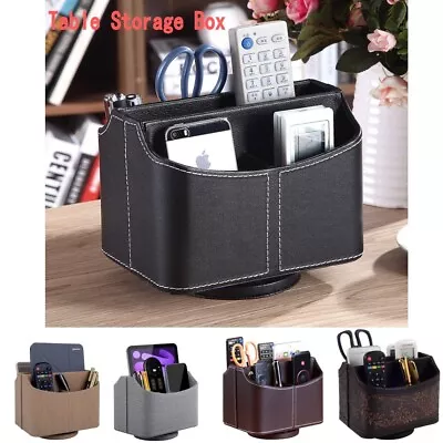 Desk Leather Storage Box Remote Control Holder 360° Spinning Table Organizer • $32.44