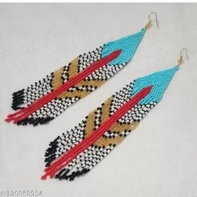 Boho Tribal Earrings American Native Earrings Large Seed Beads Earrings • $30.31