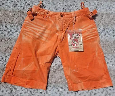 £34.50 • Buy 32 PRPS Shorts Coastguard Orange Side Cinch Relax Garment Dyed Canvas Paint Spot