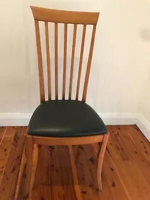 8 Dining Chairs. Solid Wood Leather Seat Brown • $250