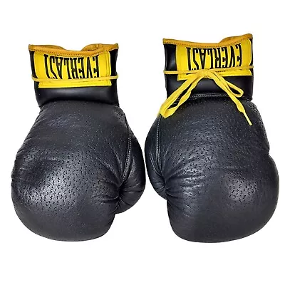 EVERLAST Vintage Black Leather 14 Oz Lace-Up Boxing Gloves USA Made MINT • $166.25