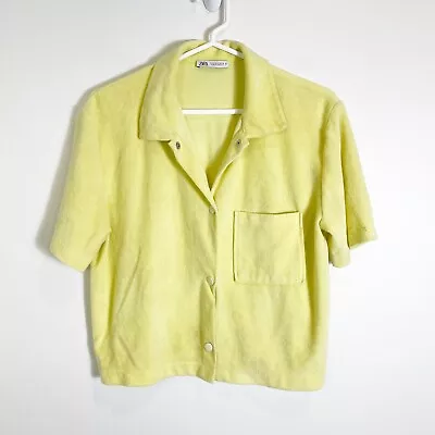 Zara Yellow Terry Cloth Button Down Short Sleeve Shirt Yellow Size Small • $24.99