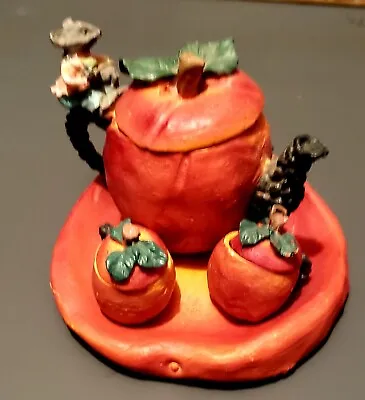Vintage Miniature Red Apple Tea Set With Mouse~7 Piece Set • $2
