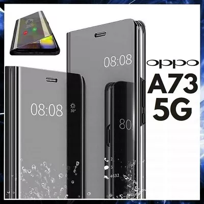 For OPPO A73 5G CLEAR VIEW FLIP CASE SMART BOOK MIRROR LUXURY STAND COVER • $15.29