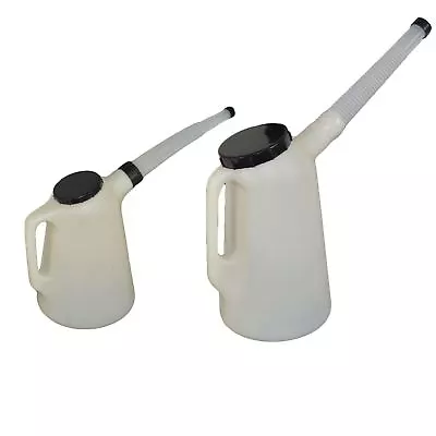 2pc Oil Measuring Jugs 5 And 2 Litre Antifreeze Screen Wash With Spouts And Lids • $60.29