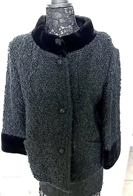 Vintage Retro Glam Persian Curly Lamb Fur Black Short Coat Jacket Women's Medium • $37.95