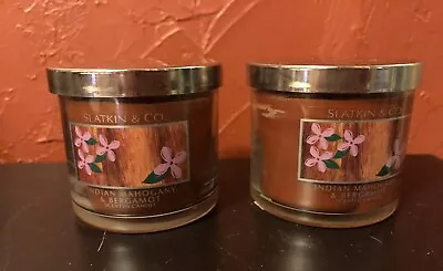 NEW Lot Of 2  Slatkin & Co. Indian Mahogany & Bergamot 4 Oz. Candles VERY RARE! • $60