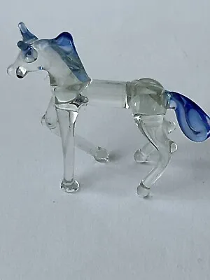 £6 • Buy Retro Murano Style * Glass Horse Clear And Blue 4.5 Cm * Vgc