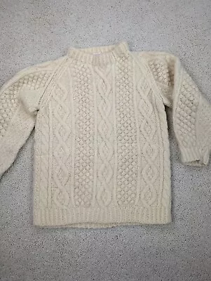 VINTAGE Wool Sweater Mens Medium Cream Beige Heavy Fisherman Cable Knit Italy M • $26.94