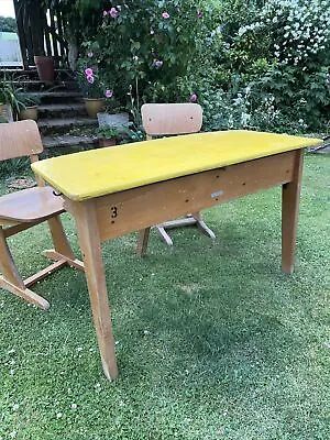 Vintage Early Mid Century Arts &Crafts School Desk Solid Beech Wood Continental • £165