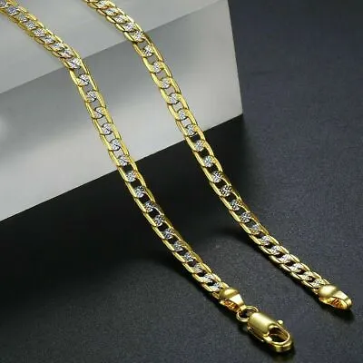 4mm 18-30  Diamond-Cut Curb Cuban Link Gold Plated Chain Necklace Men Women Gift • $9.49