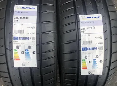 2x New Michelin Pilot Sport 4 TL T0 Tesla 235 45 18 98Y XL Tyres 235/45ZR18 Pair • $373.50