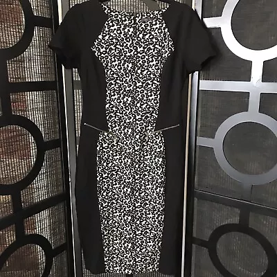 Marks And Spencer Collection Black&cream Womens Knee Length Fitted Dress UK10 • £18.34