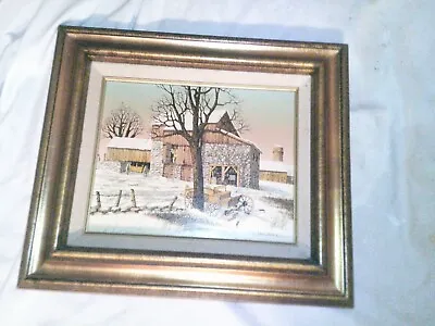 Small Older H.hargrove Oil Canvas Framed Painting Barn Winter Scene • $56.99