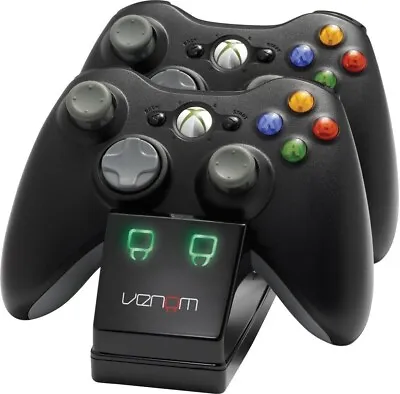 Xbox 360 Twin Docking Station Controllers 2 X Rechargeable Battery Packs Black • £11.49