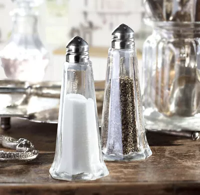 Clear Glass Salt And Pepper Shakers Pots Dispensers Cruet Jars Set Steel Lid • £5.61