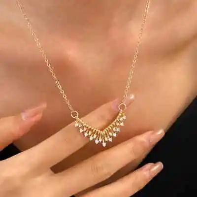 Vintage Design V Shape Zirconia Gold Filled Necklace-Elegant Zirconia Necklace • £14.99