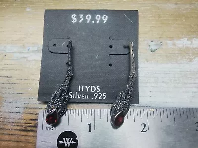 Garnet And Marcasite Sterling Silver Post Earrings • $19.99