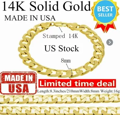 14k Solid Yellow Gold Bracelet Chain For Men Or Women • $99.99