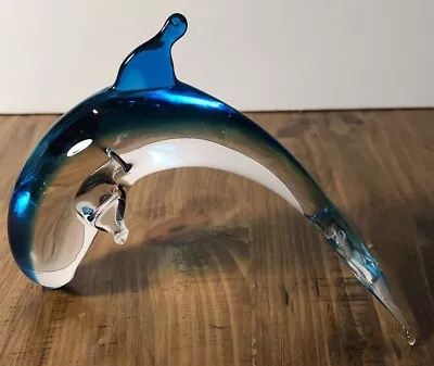 Vintage Murano Style Blown Glass Dolphin Paperweight Blue • $21.20