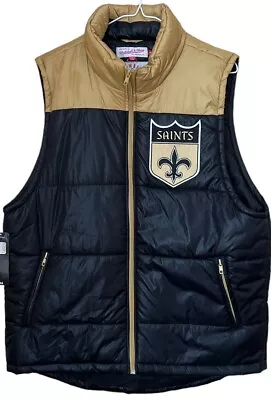 Mitchell & Ness New Orleans Saints NFL Throwbacks Zip Puffer Vest Mens Sz Large • $89.67