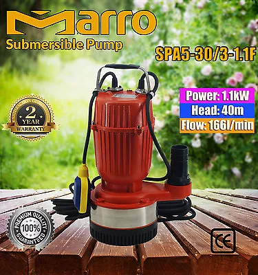 MARRO HIGH PRESSURE SUBMERSIBLE PUMP 1.1kw 40m Head REPLACE  DAVEY D42A/B • $365