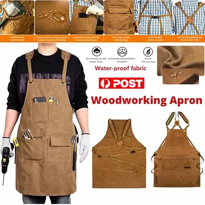 Woodworking Waxed Canvas Work Shop Apron Heavy Duty Chef Workshop Apron Unisex • $38.98