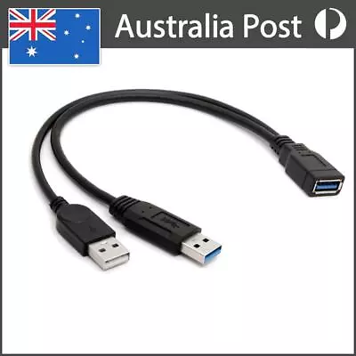 USB 3.0 Female To Dual USB Male Extra Power Data Y Splitter Extension Cable Cord • $9.59