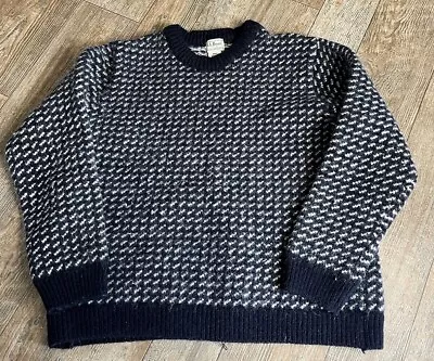 VTG LL Bean Sweater Mens Medium Navy Blue Birdseye Fisherman Made Norway READ • $66.49