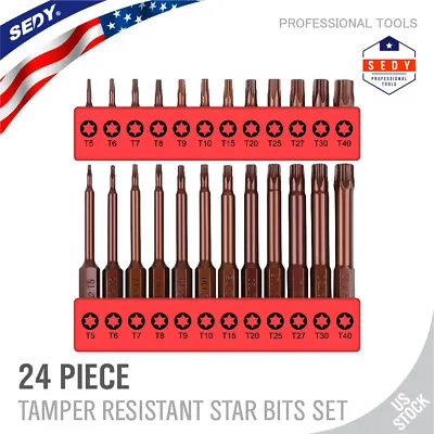 24Pc Security Torx Bit Set Tamper Resistant Star Bits Set S2 Steel T5 - T40 Long • $8.99