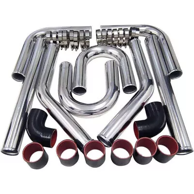 2  Inch Polished Aluminum Intercooler Pipe Kit + Silicone Hose + Clamp Universal • $89.99