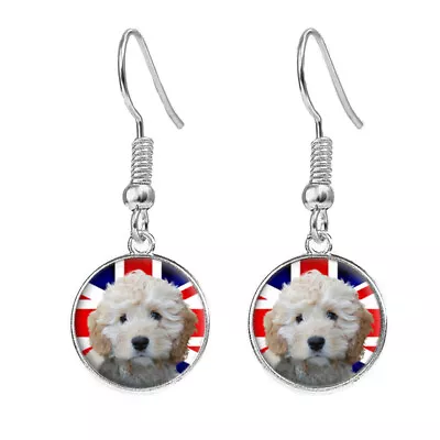 Cockapoo Dog Union Jack Silver Plated Jewellery Drop Earrings Birthday Gift C717 • £7.99