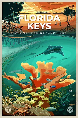 Florida Keys National Marine Sanctuary System Poster NOAA Oceanic Prints • $9