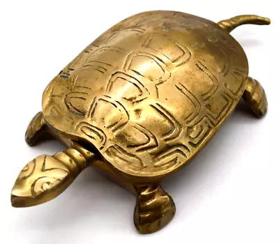 Vintage Mid-Century Penco Brass Turtle Trinket Jewelry Box With Hinged Lid 6.5 L • $19.95