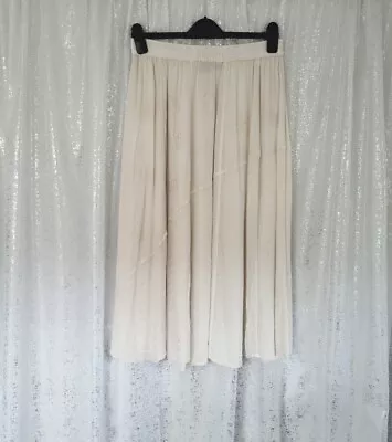 Saloos Ladies Beige Crepe Embroidered Flared Long Midi Skirt Size M/L Approx 14 • £5.49