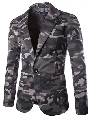 Hot Men One Button Slim Fit Camouflage Jacket Blazer Long Sleeve Casual Openair • $20.58