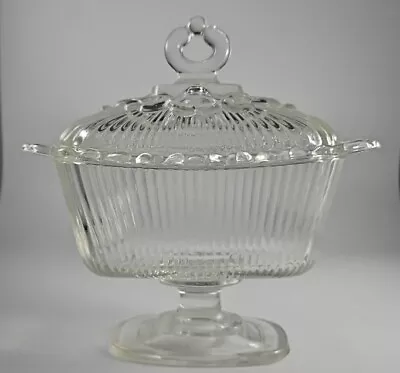 Vintage Indiana Glass Covered Candy Box Dish Lace Edge Footed Clear • $23.50