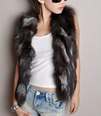 100% Real Genuine Silver Fox Fur Vest Fur Gilets Waistcoat Women's Coats On Sale • $89.77