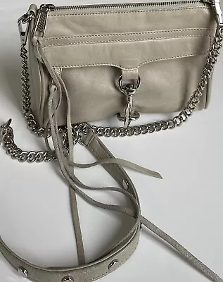Rebecca Minkoff Crossbody Bag Mini Mac Gray Leather Handbag Silver Hardware • £43.43