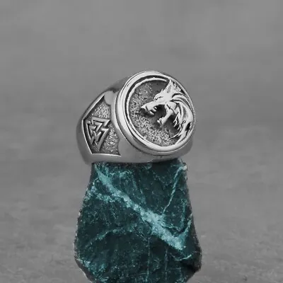 Men's Fashion Ring Viking Silver Tri-Rune Evil Wolf Stainless Steel • $12.95