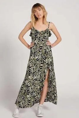 Volcom Coco Maxi Dress Green Black Leaf Print Sleeveless Size XS NWT $70 • $29.99