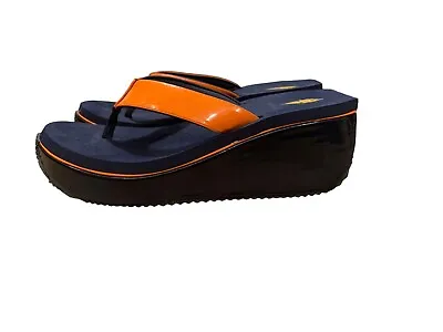 Volatile Wedge Platform Thong Sandals Womens Size 8 Flip Flops Orange Blue • $24