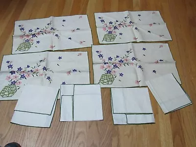 Vintage Unused Vera? Linen 4 Placemats 4 Napkins Mod Purple Pink Flowers • $55