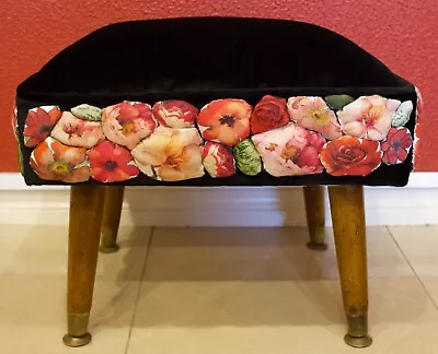 Vintage Upcycled/Remanent Fabric Reupholstered Footstool By Christine McCorry • $1600