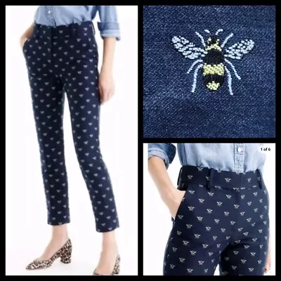 Size 0 Women J CREW Cropped Trouser Bee Embroidered Pants Business Office Career • $34.99