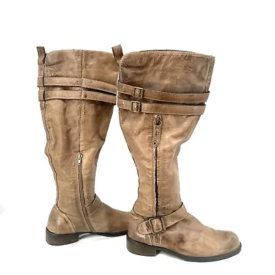 MIZ MOOZ Kellen Leather Fleece-Lined Side Zip Buckle Slouchy Knee Boots Brown 10 • $67.50