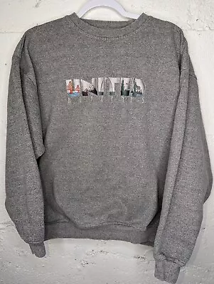 Vintage 90s United Airlines Sweatshirt Shirt Gray Large Plane Airport USA  • $37.49