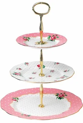 Royal Albert CHEEKY PINK Vintage 3 TIER CAKE Cookie STAND / Dessert Tray • $99.99
